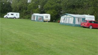 caravan, tents, red car