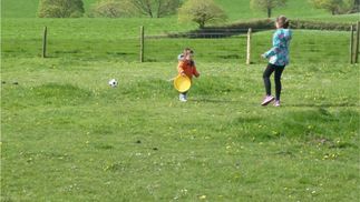 children playing on the campsite